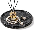 Natural Round Marble Tray - 7.8" Marble Vanity Tray for Dresser, Bathroom, Decorative Jewelry Dish for Perfumes Rings Earrings Necklaces, Stone Tray for Home Décor, Black by Woduelka