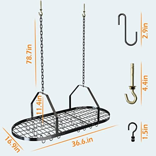 Ceiling Pot and Pan Rack, Kitchen Pot Organizer Storage Rack, Multi-Purpose Organizer for Home, Restaurant, and Kitchen Cookware with 20 Removable Hooks (Black) - Image 6