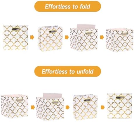 Posprica 11x11x11 Storage Cube Bins, Collapsible Storage Bins Fabric Storage Cubes Organizer Baskets Box Drawers for Shelves, Closet, Wardrobe, Bookshelf, Cabinet, Cream/Gold Lantern, 4 Pack - Image 3