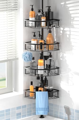 4-Tier Rustproof Corner Shower Caddy with Tension Pole by Peyulia
