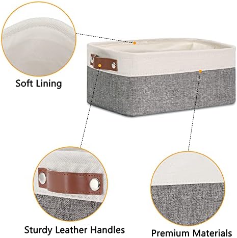 DULLEMELO Small Storage Baskets 6 Pack, Fabric Collapsible Gift Storage Baskets for Shelves, Closets, Nursery, Home, Office Organizing,Small Canvas Linen Rectangular Storage Bins (6-Pack, White&Grey) - Image 6