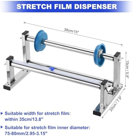PATIKIL 15inch Stretch Wrap Dispenser, Table Stretch Film Dispenser Desktop Wrapping Packing Machine Pallet Wrapper Stainless Steel with 4pcs Film Slide Cutter for 35cm/13.8in Width Wrap - Image 2