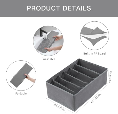 Qozary Jeans Pants Organizer for Closet, 4 Pack Drawer Organizers for Clothing, 6 Grids Wardrobe Clothes Organizer, Jean Organizer for Closet, Deep Drawer, Clothes Organizer for Shirts, Legging - Image 4