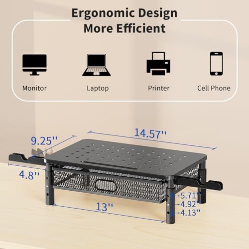 Zimilar 2 Pack Monitor Stand Riser with Metal Drawer, 3 Height Adjustable - Image 6