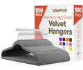 Gray Velvet Hangers 100 Pack – 360° Swivel Hook, Non-Slip and Space Saving Hangers, Heavy-Duty 11 lbs Weight Capacity - Smooth Velvet Finish for Crease-Free Clothes and Effortless Closet Organization by Campior