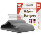 Gray Velvet Hangers 100 Pack – 360° Swivel Hook, Non-Slip and Space Saving Hangers, Heavy-Duty 11 lbs Weight Capacity - Smooth Velvet Finish for Crease-Free Clothes and Effortless Closet Organization by Campior