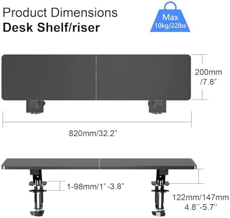 suptek Clamp-on 32 Inch Dual Monitor Desk Mount Riser Shelf Computer Stands for 2 Monitor,Laptop,Printer, Notebook,32.2” x 7.8” x 5.7” - Image 2