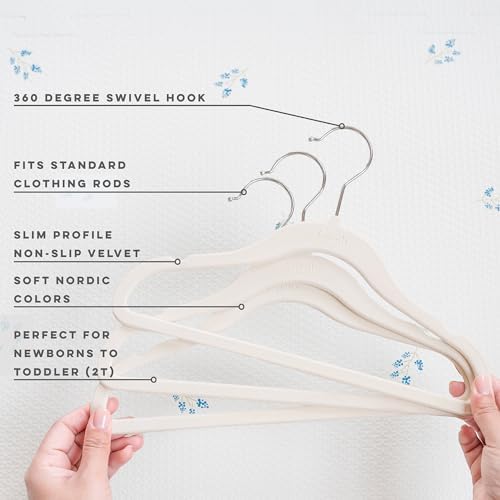 3 Sprouts Velvet Baby Hangers, Non Slip Slim, Cream, 30 Pack - Image 3