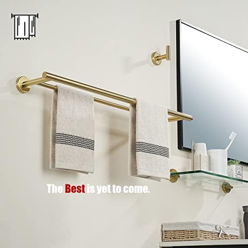 JQK Double Towel Bar 27 Inch, Brass Gold Useable Length 24 Inch 304 Stainless Steel Thicken 0.8mm Bath Towel Rack for Bathroom, Towel Holder Wall Mount 2 Pack, TB100L24-BG-P2 - Image 5