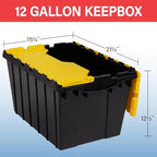 Akro-Mils KeepBox 12 Gal Storage Box, Lid Attached, Stackable, Black/Yellow - Image 3