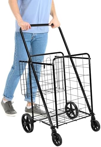 Amazon Basics Foldable Collapsible Shopping Utility Cart with 360-Degree Wheels, Multi-Functional for Sports, Easy Assembly, X-Large, Black - Image 4