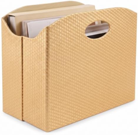 BLU MONACO | Gold Magazine Holder | Woven PVC Leather Organizer with MDF Frame | Floor or Table Storage for Home Office Bathroom | Large Capacity Vertical File Basket by Blu_Monaco