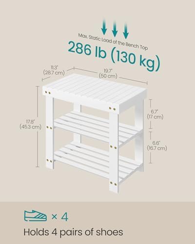 SONGMICS Shoe Rack Bench, 3-Tier Bamboo Entryway Bench, 19.7 Inches Width - Image 2