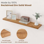 Floating Shelves for Wall Decor, 8" Deep Rustic Solid Elm Wood Floating Shelves Wall Mounted, Wall Shelves with Invisible Bracket for Living Room Bathroom Bedroom Kitchen, 40 Inch Set of 1, Natural - Image 3
