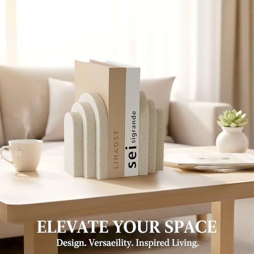 LIN CHUAN Heavy Duty Bookends for Shelves, Set of 2, Sandstone Beige - Image 6