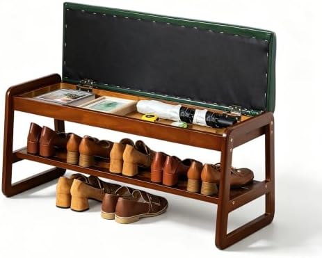 Solid Wood Shoe Rack Bench with Flip-Top Storage, Green, 39.4'' by ABAMFUR