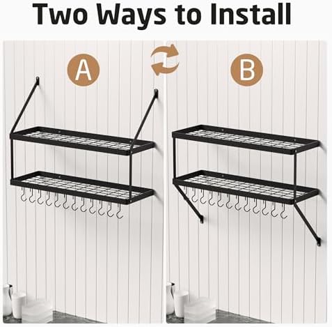 KES 2-Tier Wall Pot Rack, 30-Inch, 100 Lbs Load, Heavy-Duty, Matte Black - Image 5