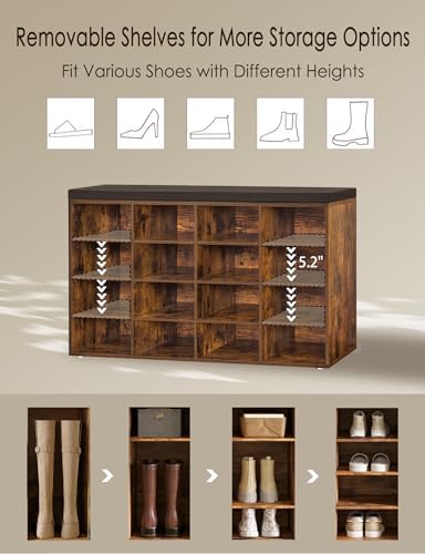 DINZI LVJ Shoe Storage Bench with Cushion, 16-Cubby Shoe Rack with Seat - Image 4
