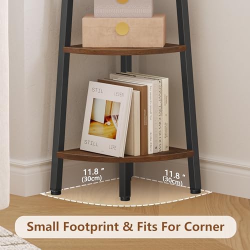 Hoctieon Corner Shelf, 6-Tier Corner Bookshelf, Rustic Ladder Shelf, Industrial Display Stand for Living Room, Kitchen, Home Office, Balcony, Small Space, Metal Frame, Rustic Brown - Image 2