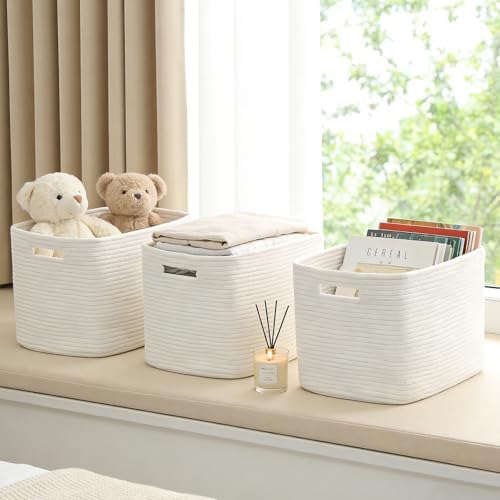 3 Pack Woven Baskets,Storage Baskets for Shelves with Handles by HZFTJOY