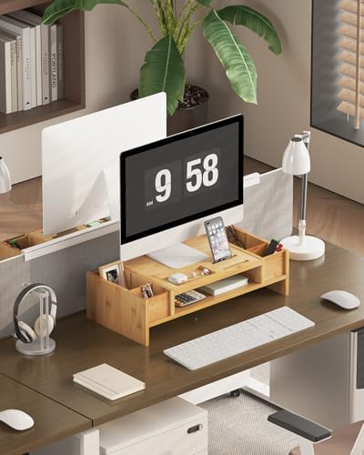 Ufine Bamboo Monitor Stand with Storage Compartments Small Desk Organizer - Image 7