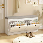 VOWNER Shoe Bench with 2 Flip Drawers, Shoe Organizer Storage Bench with Adjustable Shelves for Entryway, Hallway, Living Room (White) by VOWNER