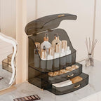 Makeup Organizer Countertop Vanity with Transparent Lid Drawers Waterproof Dustproof Cosmetic Skincare Bathroom Storage Gift for Women Teens Girls (Clear Black) - Image 3