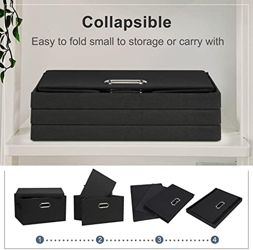 Graciadeco Medium 15" 21 Quart Collapsible Stackable Storage Bins with Lids, 3 Packs Black Foldable Fabric Closet Boxes Heavy-duty Lidded Linen Cube Basket Container Organizer and Storage for Bedroom - Image 5