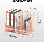 5 Vertical Compartments Magazine Holder, Metal Binder Organizer, RoseGold - Image 2