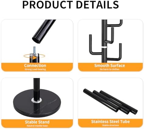 ZOZOE Metal Modern Coat Racks, Cactus Coat Rack Freestanding with Natural Marble Base, Black Coat Rack Stand with 8 Hooks, Coat Tree Hanger Stand for Bags, Hats, Entryway, Office - Image 3