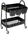 danpinera 2-Tier Rolling Cart, Utility Cart Mobile Metal Rolling Storage Cart with Lockable Wheels & Hanging Cups & Hooks for Kitchen, Bathroom, Office, Workshop, Purple by danpinera