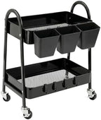 danpinera 2-Tier Rolling Cart, Utility Cart Mobile Metal Rolling Storage Cart with Lockable Wheels & Hanging Cups & Hooks for Kitchen, Bathroom, Office, Workshop, Purple by danpinera