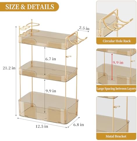 Bathroom Counter Organizer for Vanity, Makeup Organizer Countertop with Holder, Large Capacity Storage Rack, Perfect Large Skincare, Hair Care, Perfume, Easy to Install (Gold, 3Tiers) - Image 2
