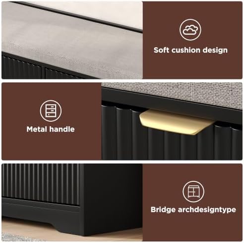 Maupvit 39.4" Fluted Shoe Bench with Storage, Narrow Entryway Bench, Black - Image 4