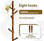 Solid Wood Round Base Coat Rack, Free Standing Hall Coat Tree with 8 Hooks（+2 spare for Coats, Hats, Bags, Purses, for Entryway, Hallway, Rubberwood Hooks,Base and Pole(Round Base,Brown) - Image 2
