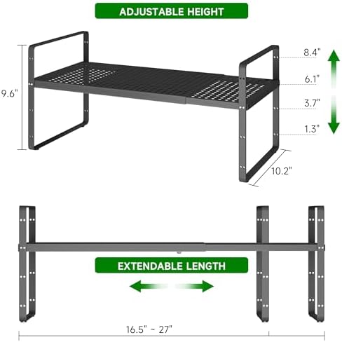 Expandable Cabinet Shelf Riser, Adjustable Cabinet Organizer, Black - Image 2