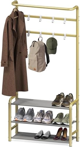 Simple Houseware Coat Rack with Shelf, Hall Tree with Hooks, Champagne Gold by SimpleHouseware