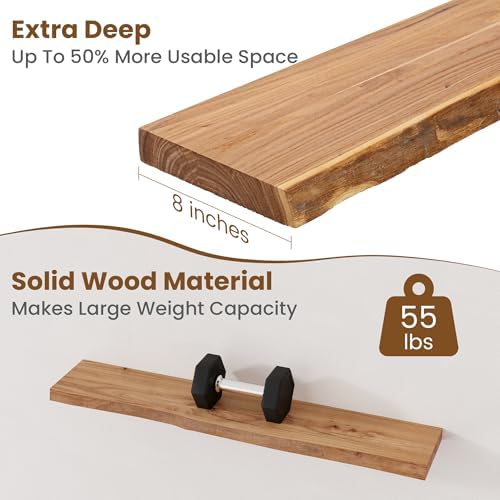 Floating Shelves for Wall Decor, Rustic Solid Elm Wood Live Edge Floating Shelves Wall Mounted, Wall Shelves with Invisible Bracket for Living Room Bathroom Bedroom Kitchen, 40 Inch Set of 1, Natural - Image 5