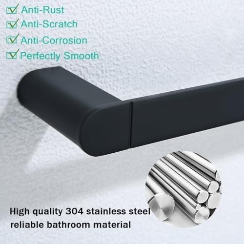 5-Pieces Matte Black Bathroom Accessories Set, Stainless Steel Bathroom Hardware Set, 23.6 Inch Bath Towel Bar Set, Towel Hooks,Towel Racks for Bathroom Wall Mounted,SE96026S-5MB - Image 7
