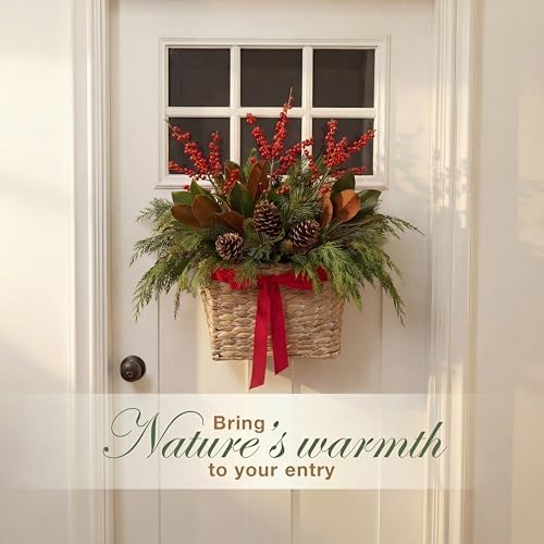 Set of 2 White Wicker Hanging Baskets for Front Door, Mail, Flowers & Organizing - Image 3