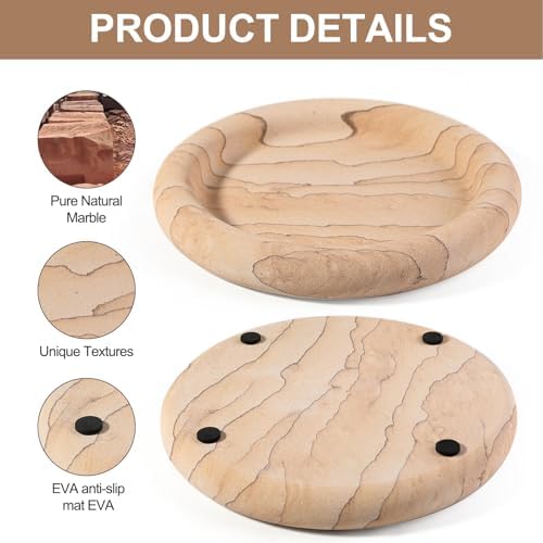 Natural Marble Vanity Tray, 9.45" Sandstone Texture Round Decorative Trays - Image 3