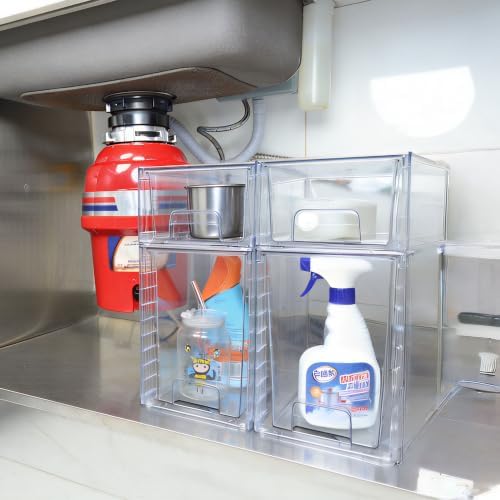 Small Stackable Clear Acrylic Storage Drawers(6 Pack) with Handles,Plastic Organizer Bins for Fridge Bathroom Kitchen Cabinet Pantry Coffee bar Undersink Office Closet Storage Bins - Image 2