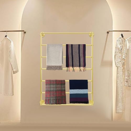 7 Tier Wall Mounted Tie Rack Scarf Display Stand, 50lbs Load Capacity Metal Ribbon Organizer, Towel Holder Display for Home, Bathroom, Florist, Gift Stores (Gold) - Image 2