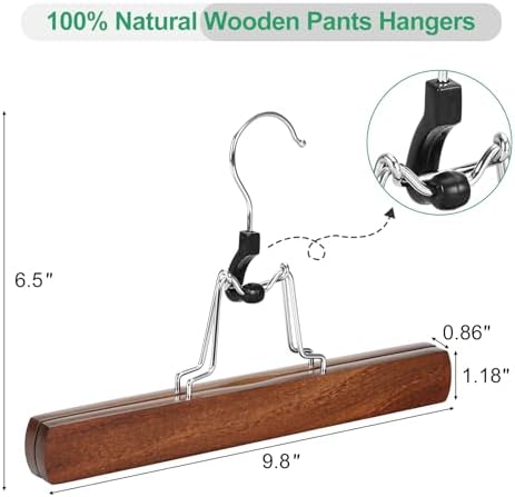 TOPIA HANGER 24 Pack Wooden Pants Hangers, Hair Extension Hangers Non Slip Skirt Hanger Wood Clamp with Velvet Padded 360° Swivel Hook for Jeans, Skirts, Trousers, Wigs Walnut CT68WA - Image 3