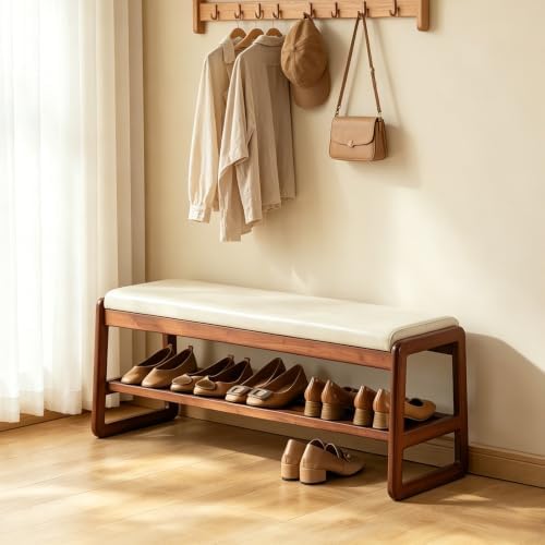 SOBIBO Solid Wood Shoe Bench, 2-Tier Wooden Entryway Bench, Modern Shoe Rack with Faux Leather Cushion for Hallway, Living Room (Gray, 39.4'') - Image 6