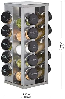 Kamenstein 20 Jar Heritage Revolving Countertop Spice Rack Organizer with Spices Included, FREE Spice Refills for 5 years, Brushed Stainless Steel with Black Caps - Image 5
