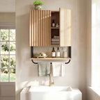 FerniTry Farmhouse Bathroom Wall Cabinet Fluted,Medicine Cabinet Over The Toilet Storage Cabinet with Adjustable Shelf, Wood Wall Mounted Storage Cabinet Organizer (Oak, Small) - Image 6