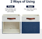 Bagnizer Storage Cubes, 4 Pack Linen Foldable Storage Bins (13 x 13 inch) with Clear Window and Handles, Fabric Organizer for Shelf Closet, Clothes, Books - (Navy Blue and White) - Image 7