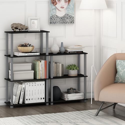 Furinno TURN-S-TUBE Storage Shelves Set of 2, 3-Tier Book Shelf, Corner Shelf, Toolless Open Shelves, Square Tubes, for Organization and Storage, Living Room, Garage, Home Office, Black - Image 2