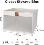 Linen Closet Organizers and Storage, Closet Storage Bins Basket Organizer, Foldable Organization Baskets with Mesh Window for Clothes Towels and Toys, 12.75" x 12.75" x 9", Beige, 4 pack - Image 3